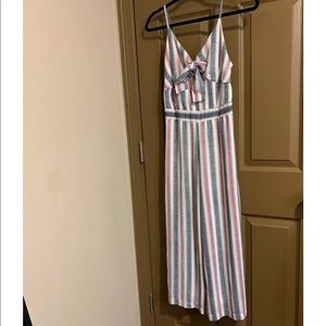 Striped spaghetti strapped adjustable keyhole bust